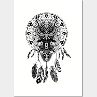 OwL Dream Catcher Black and White Posters and Art